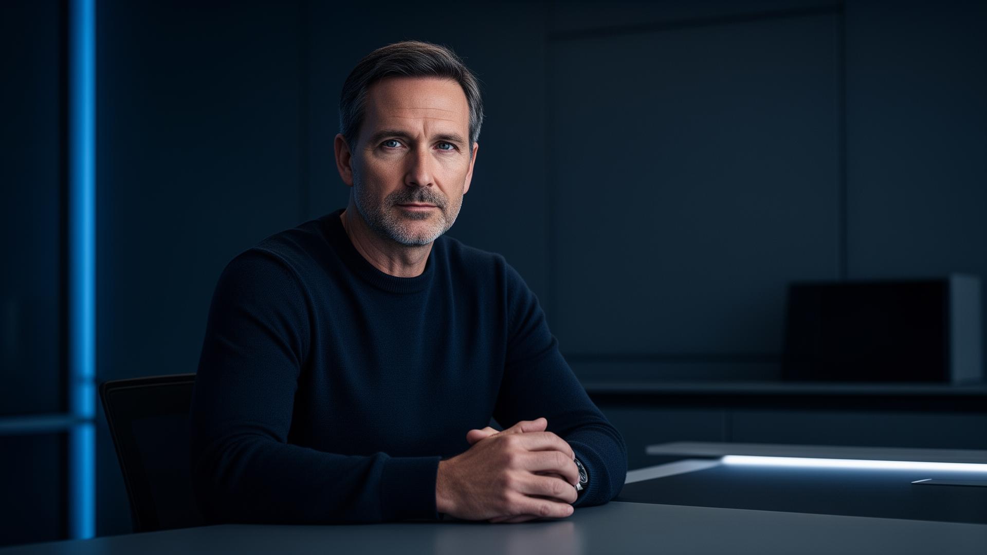 A calm, analytical loss prevention founder seated at a desk